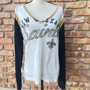 NFL TEAM APPAREL WOMENS NEW ORLEANS SAINTS LONG SLEEVE THIN V NECK T-SHIRT PLUS